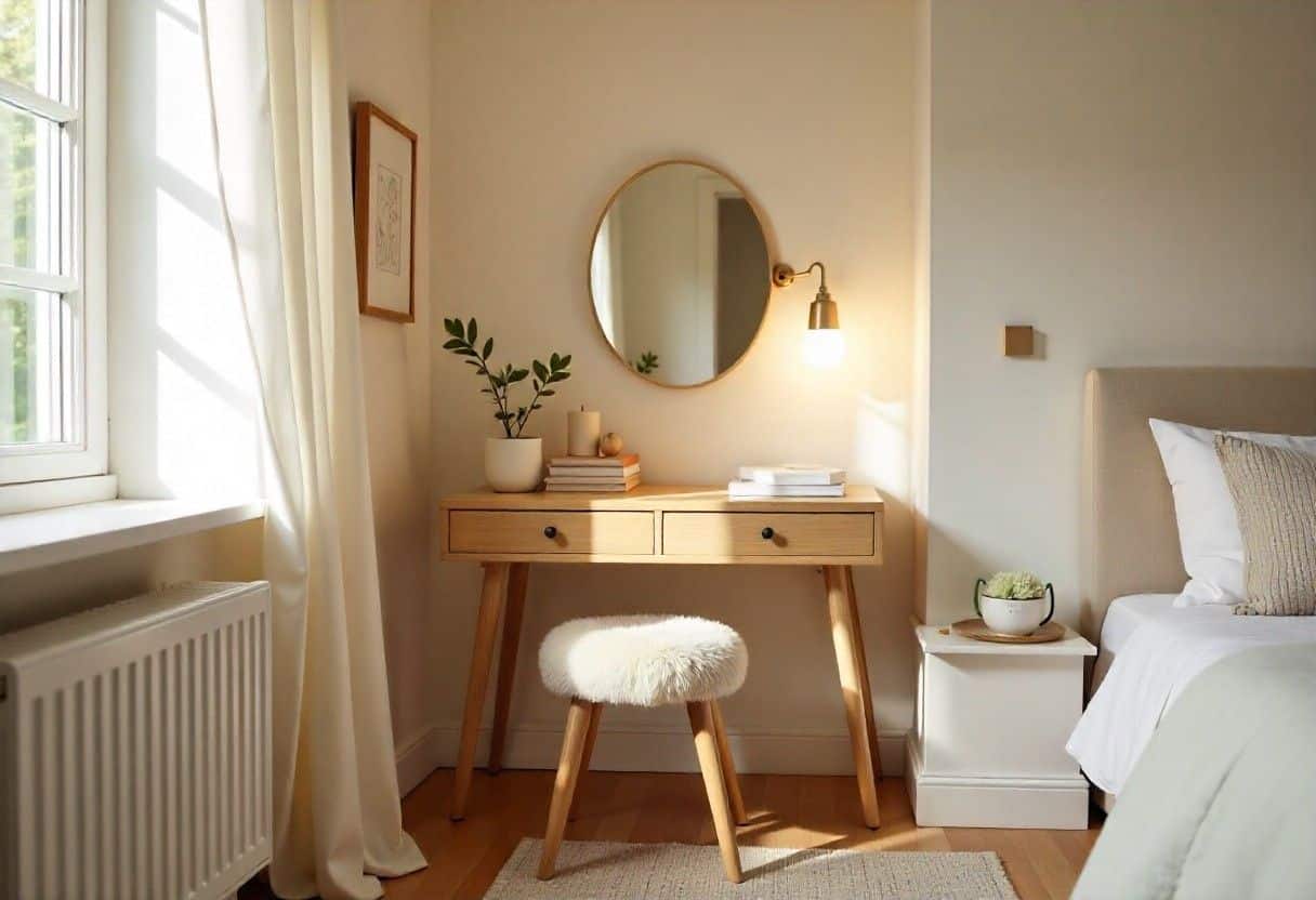 design of dressing table for bedroom Elegant Dressing Table with LED Backlit Mirror & Storage